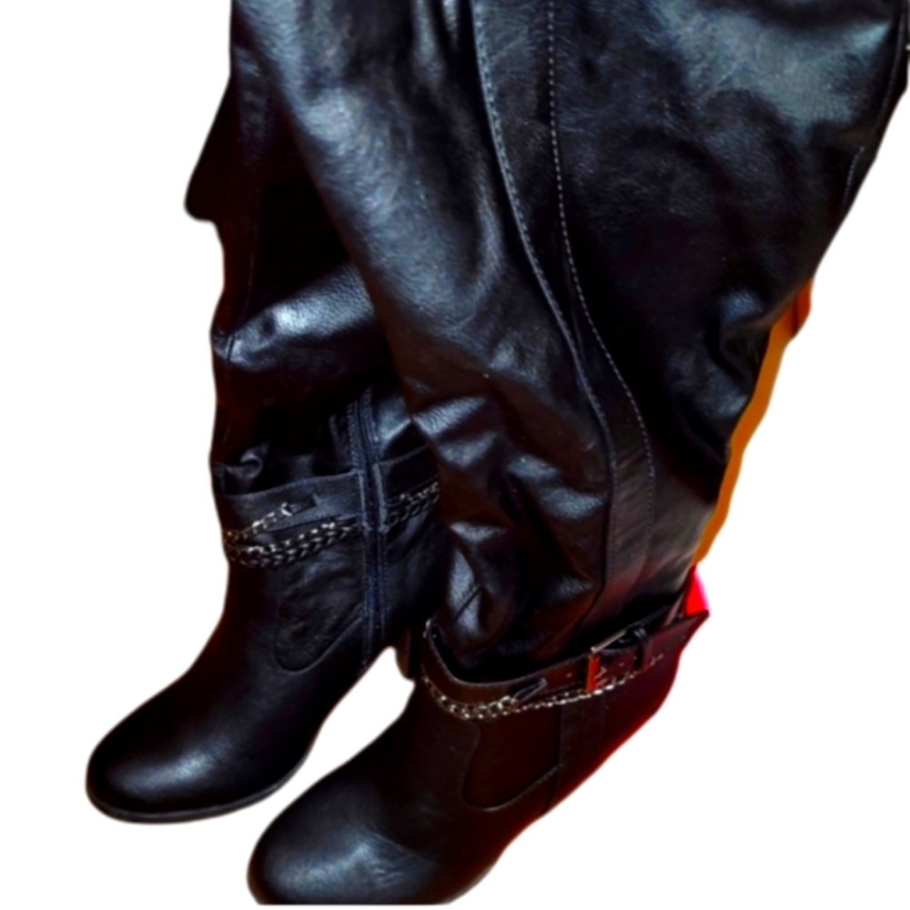 JustFab Cosmenia Wide Black knee high wide calve heeled boot size 10